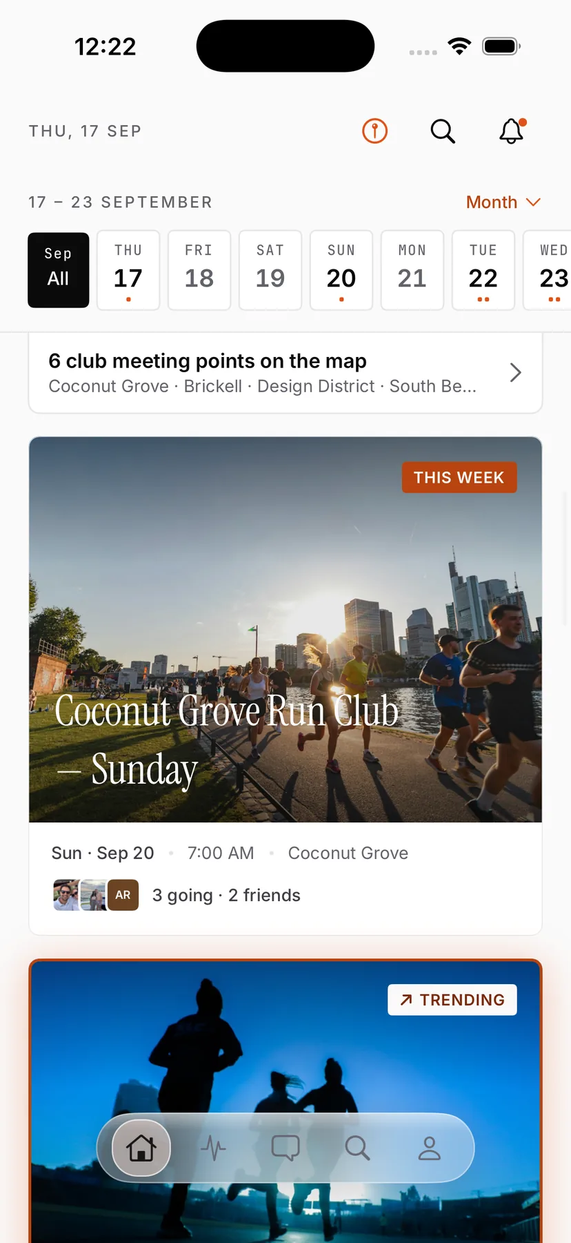 Browsing Miami run clubs in ODDS Running, a week at a time
